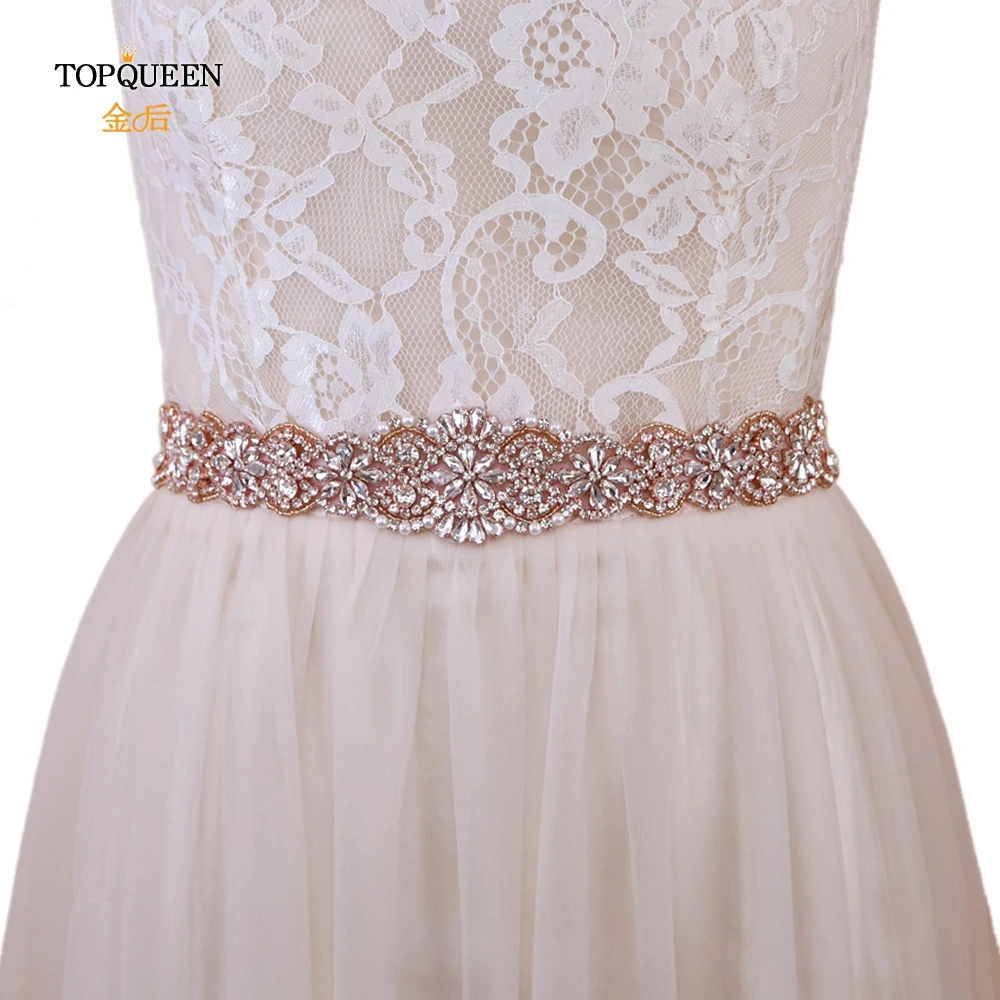TOPQUEEN S161B-RG, розовое золото, свадебный пояс, стразы, стразы, пояс для свадебного платья