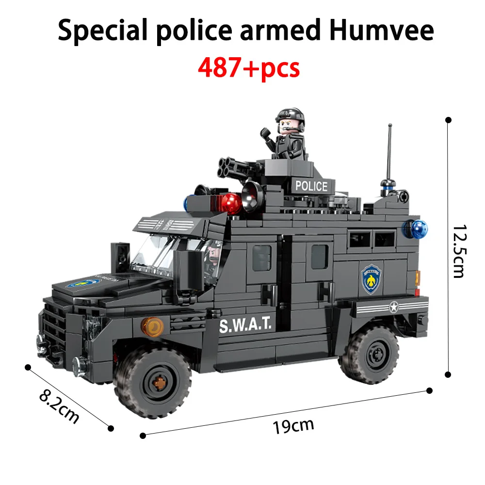 

KAZI KY67282 New Special Police Armed Chariot Military Series Tank Car Model Children's Assembled Building Blocks Toys Boys Gift