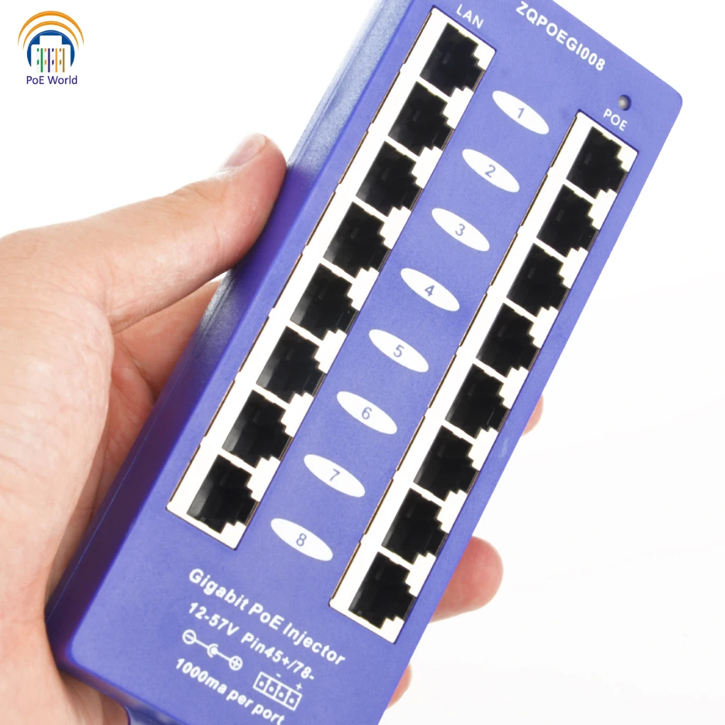 Инжектор PoE 802.3af режим B(4/5 + 7/8-) Пассивный гигабитный 8 портов для сети