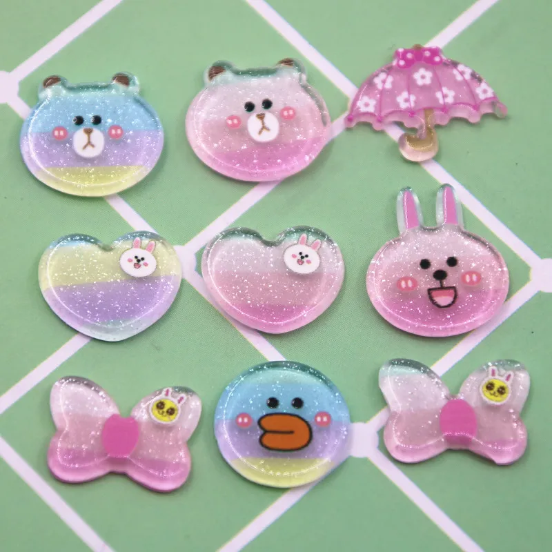 

10pcs Resin Bear/Butterfly/Heart/rabbit/Umbrella/Duck Flat Back Cabochon Art Decoration Charm Craft