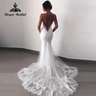 Очаровательные Белые Кружевные Свадебные платья с открытой спиной и юбкой-годе на тонких бретелях для невесты 2022