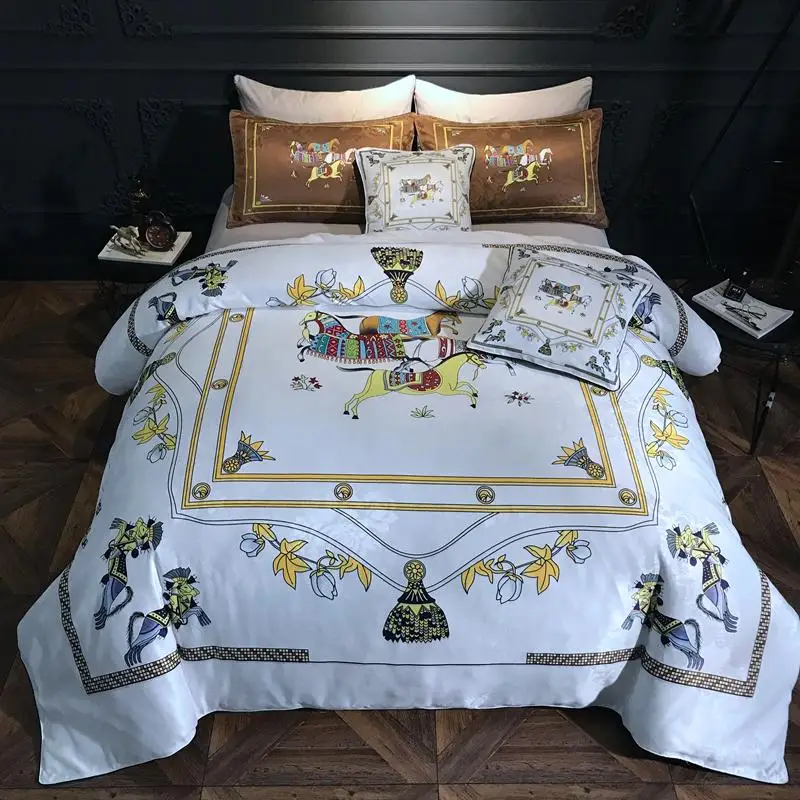 

40 хлопок печатных свадебные наборы постельных принадлежностей жаккардовые цифровой печати хлопок сатин постельное белье королевы size2000TC #/