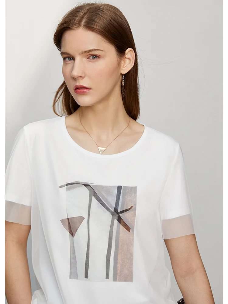 Женская Кружевная футболка Amii хлопковая с круглым вырезом в стиле минимализма