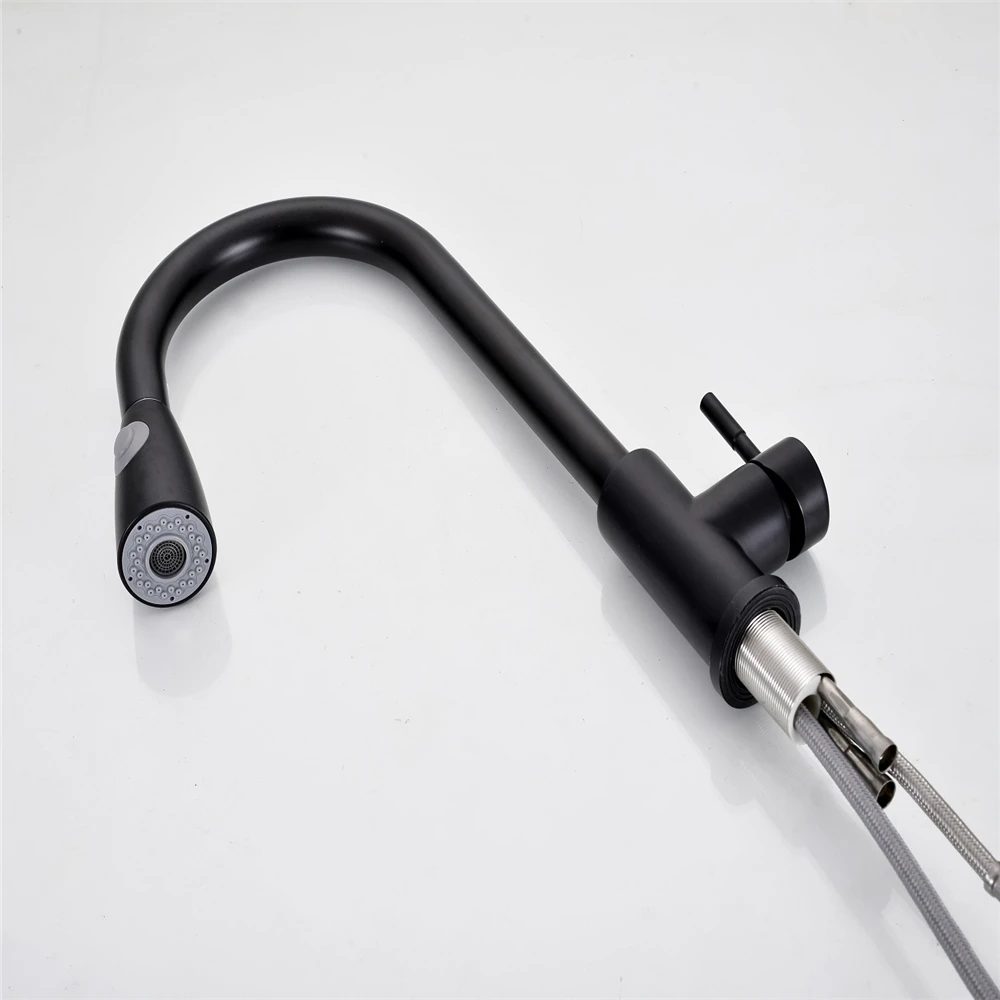 

304 Stainless Steel Pull Faucet Kitchen Sink Sink Black Paint Hot And Cold Faucet