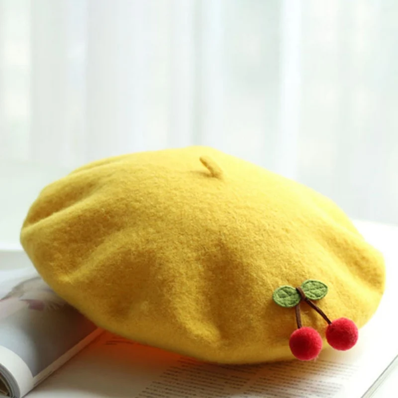 Женские береты винтажный стиль ручная работа вишня шерсть берет сладкий