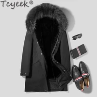 tcyeek real fur coat winter jacket men natural wool fur liner parka men raccoon fur collar warm jackets chaqueta hombre l18 2511