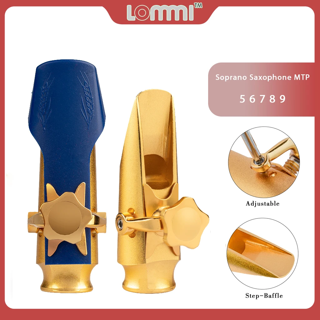 LOMMI Gold Plated Soprano Saxophone Sax Mouthpiece Cap Size 5.6.7.8.9 Step Baffle For Jazz Music Adjustable Saxophone Ligature enlarge