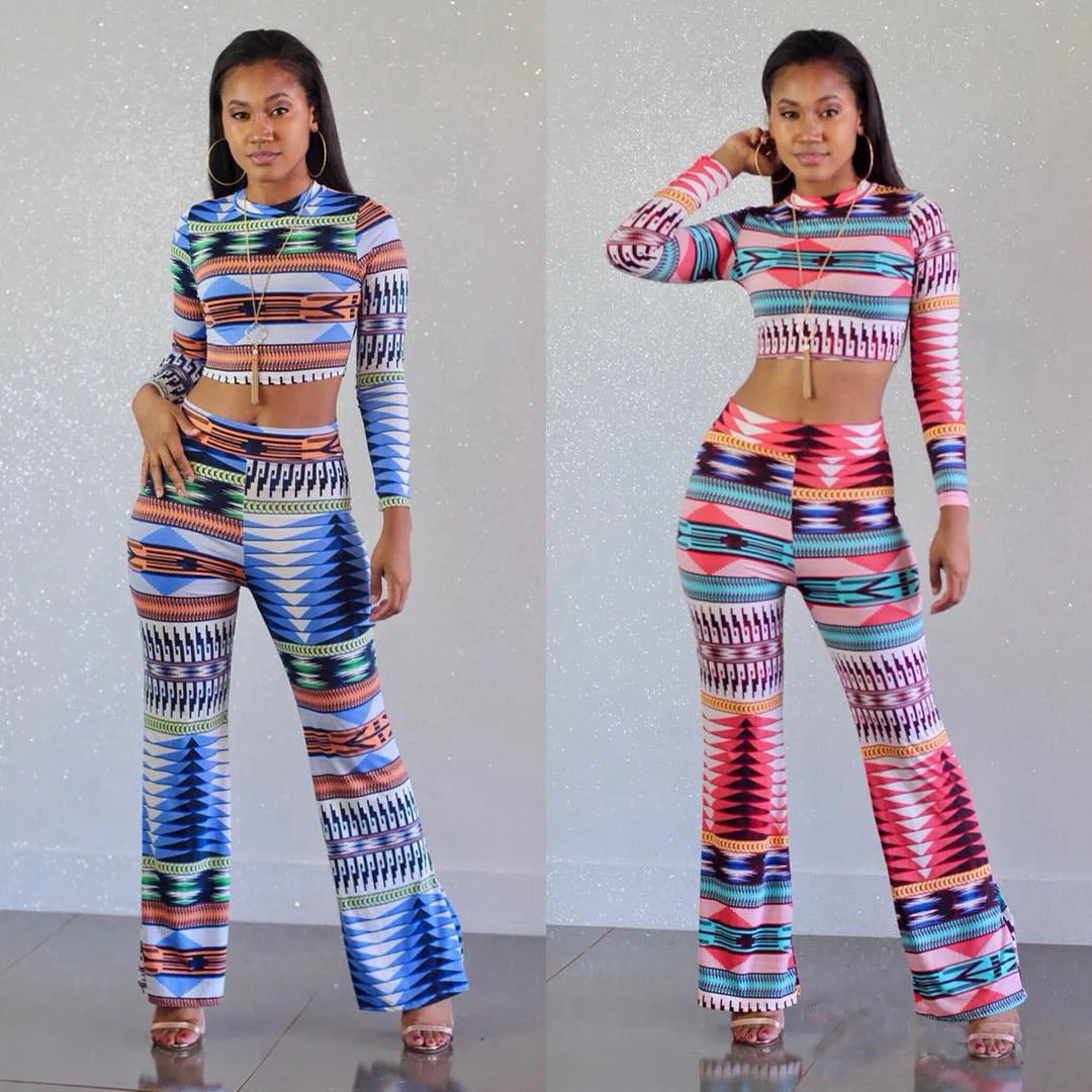 

Ursuper 2021 Popular O-neck Short Sexy Top Digital Printing Wide-Leg Pants Two-Piece Set 2 Colors