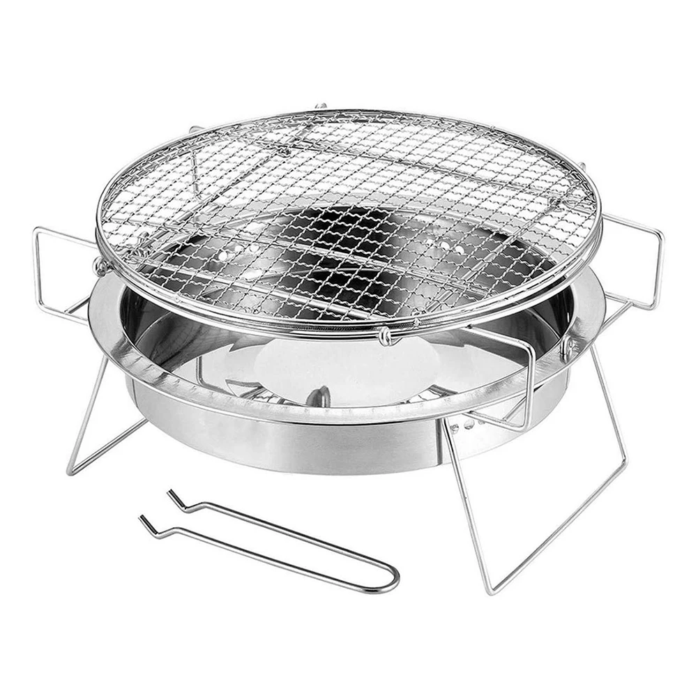 

Stainless Steel Portable Round Barbecue Grill Foldable Convenient Family 2-3 Mini Round Outdoor Camping Picnic Barbecue Grill