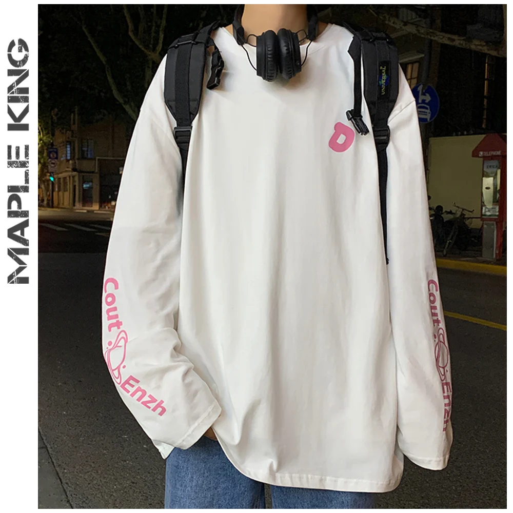 

Autumn Футболка Оверсайз Streetwear Hip Hop Long Sleeve Loose T Shirt Men Round Neck Couple Printed Harajuku T-Shirts Women
