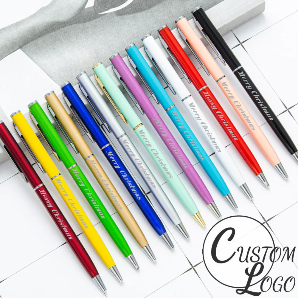 

Metal Ballpoint Pen Custom Logo Text Lettering Slender Style Gift Pen Advertising Pen School Stationery multipl Colors Available