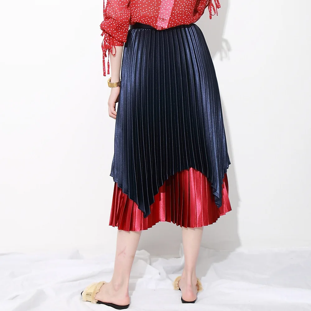 Женские юбки осень зима новая мода Высокая талия Лоскутная плиссированная юбка