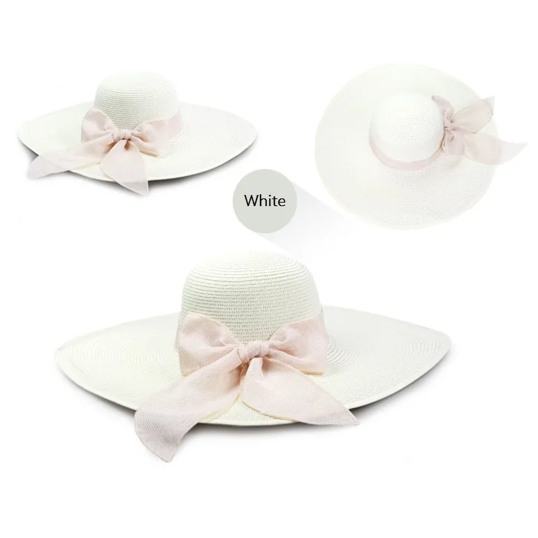 

Summer Women Straw Hat Bowknot Wide Brim Floppy Panama Hats Female Lady Outdoor Foldable Beach Sun Cap