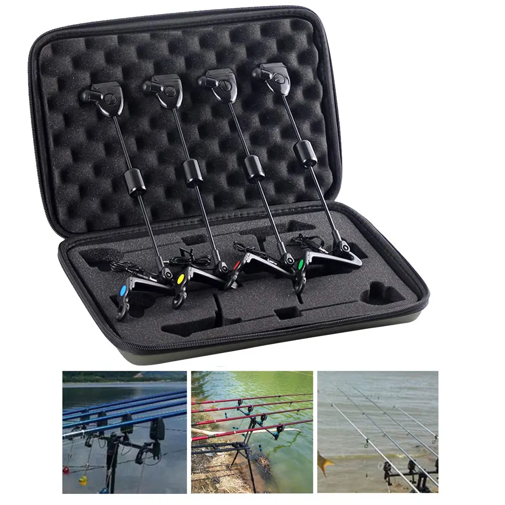 

4PCS Fishing Bite Alarm Swinger LED Illuminated Indicator Carp Fishing Tools Accessory in Zipped Case Fishing Bite Alarms