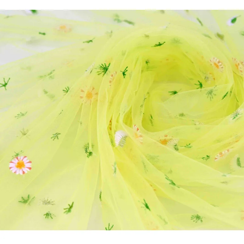 Мягкая Тюлевая ткань с цветочной вышивкой маргариток для платьев рубашек