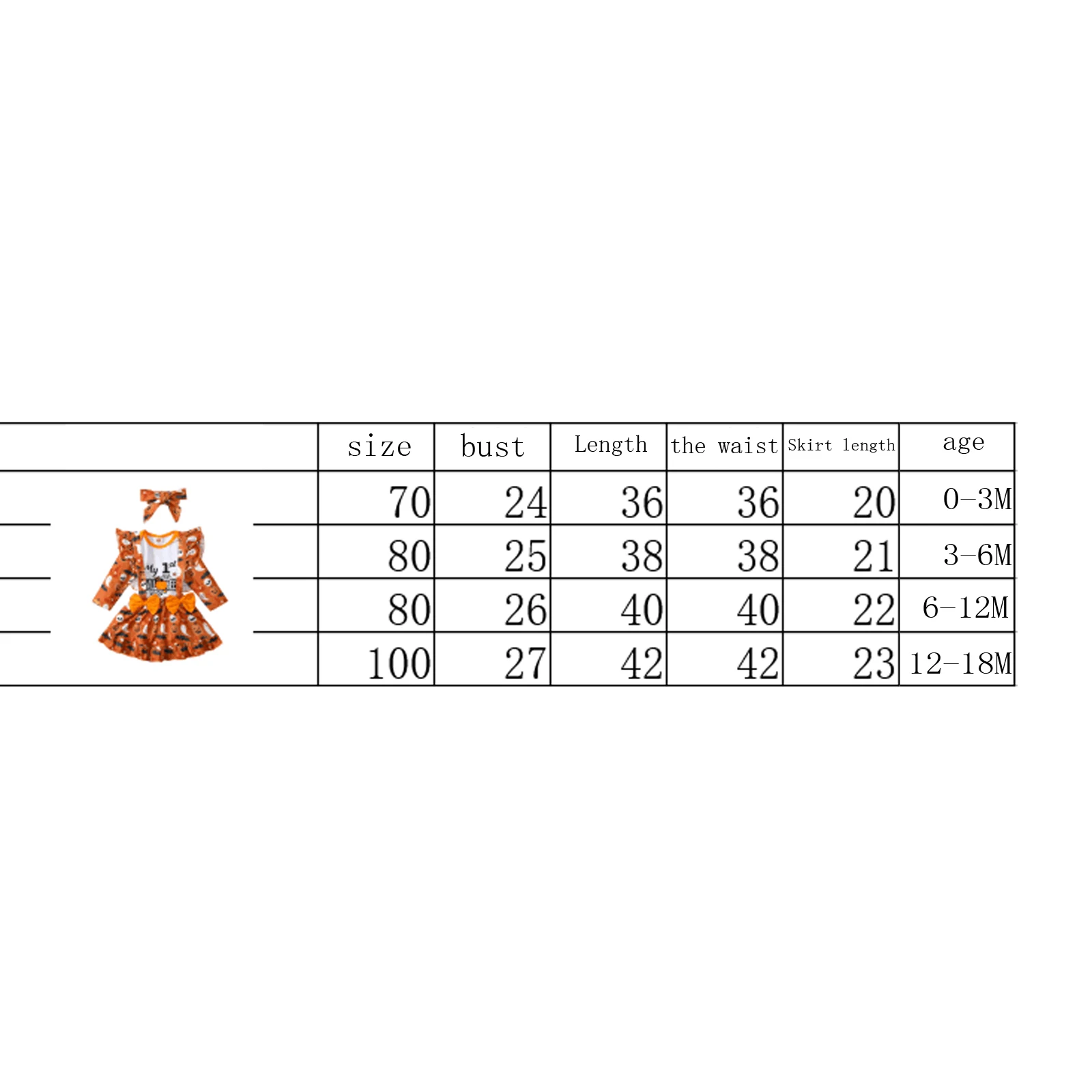 

0-2 Years Baby Girls Halloween Printed Clothes Set Girls Long Sleeve O-neck Romper+Suspender Skirt+Bow-knot Headband