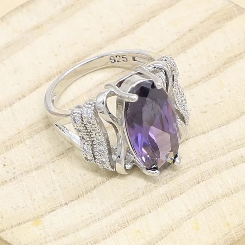 Женское серебряное кольцо 925 пробы с фиолетовым цирконием свадебное ювелирное