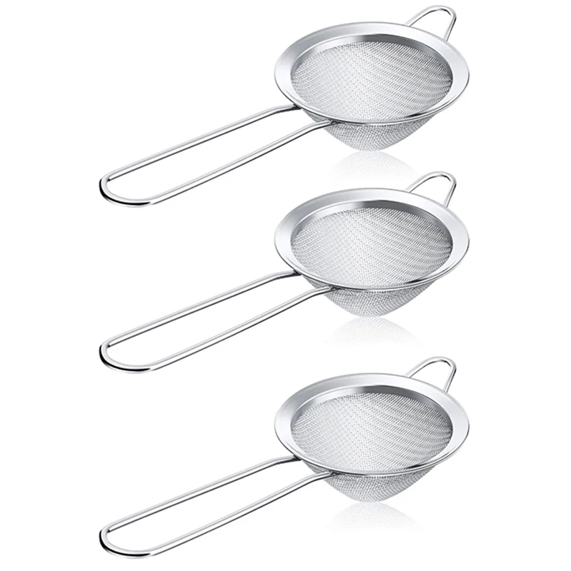 

3-Piece Stainless Steel Tea Strainer Cone Food Strainer Strainer Tool, 3.3 Inches (Silver)