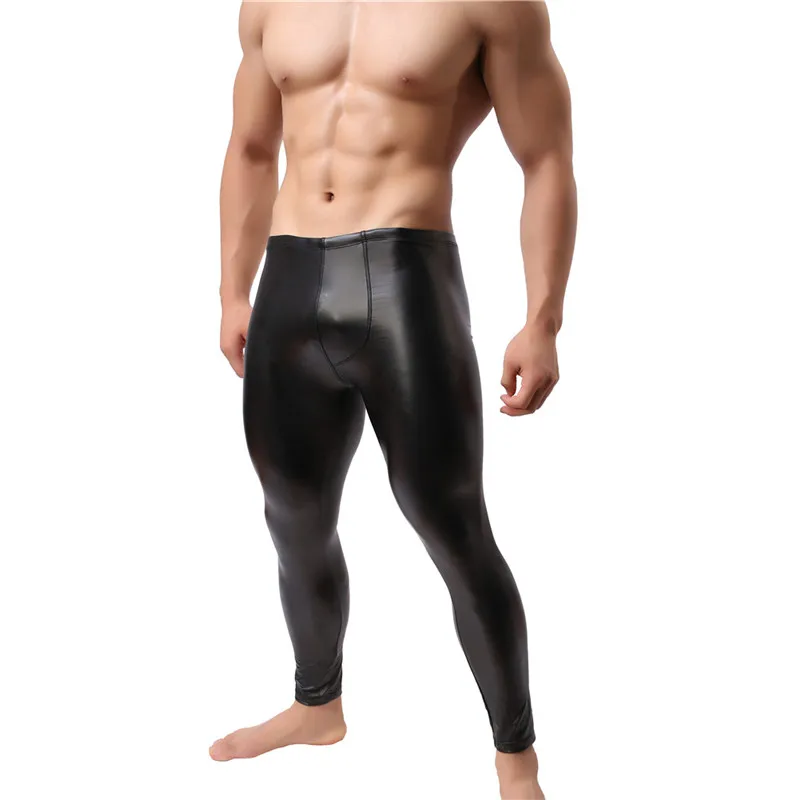

Men Pants PU Leather WetLook Fitness Trousers Muscle Leggings Sports Joggers Sweatpants Dance Clubwear Streetwear Mens Clothing
