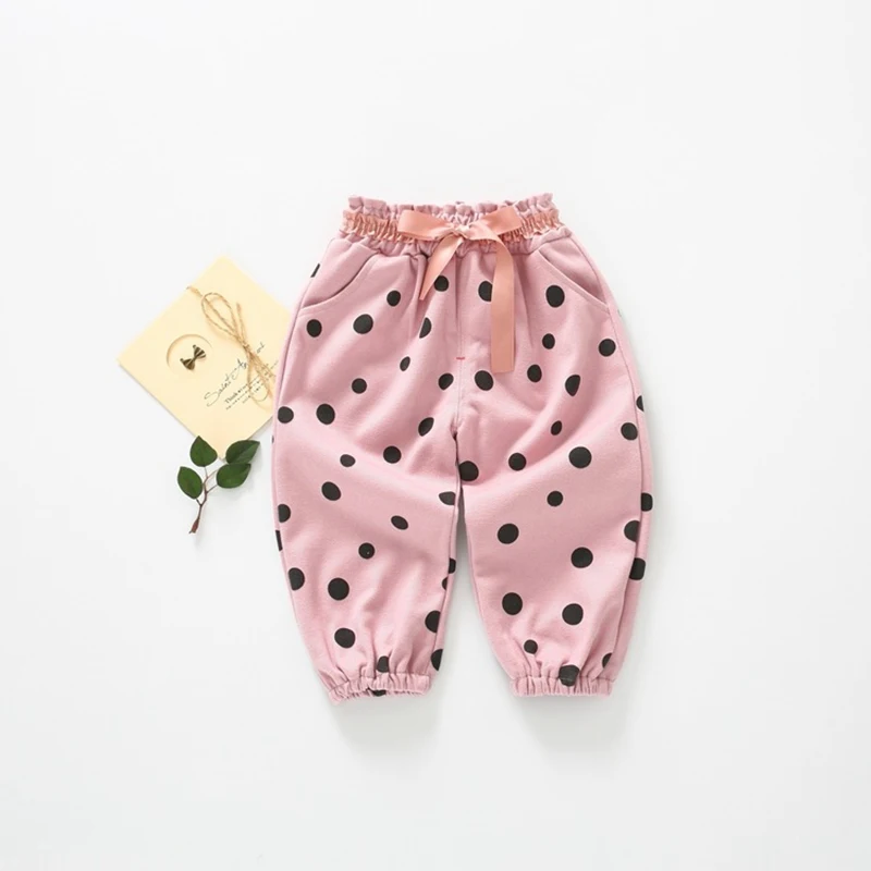 Длинные брюки в горошек для маленьких девочек повседневные Корейском стиле с