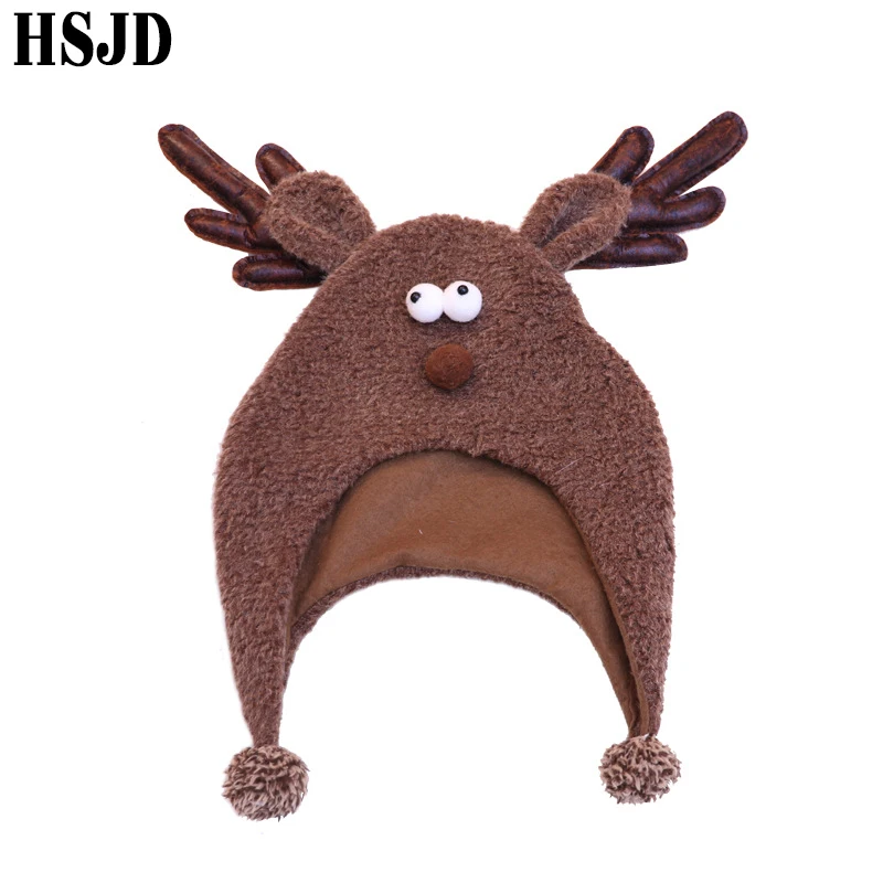 Забавная мультяшная зимняя шапка с оленьими рогами рождественские шапки для