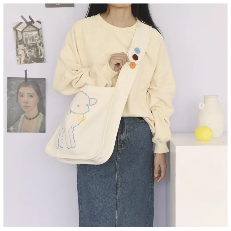 Сумка женская плюшевый ягненок с вышивкой модный саквояж на плечо для покупок