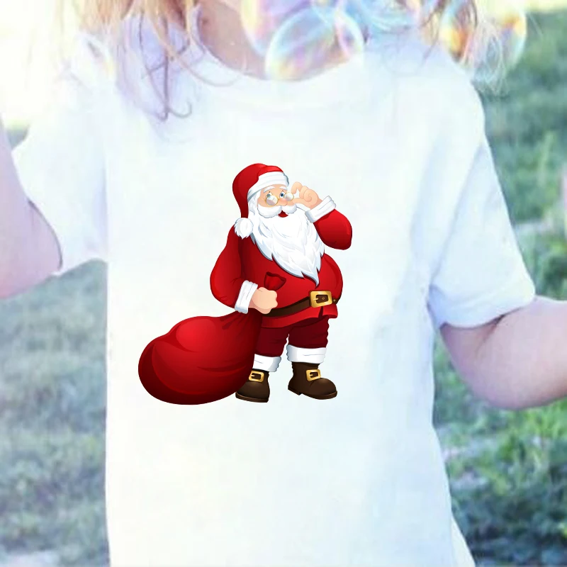 

DERMSPE Christmas Hot Selling Kids T-shirt Santa Claus and Elk Snowmobile Print T-shirt Casual Kids Short Sleeve Top