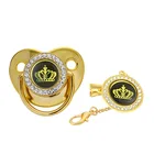 6 цветов, Золотая блестящая детская пустышка с зажимом и цепочкой, Силиконовая пустышка без бисфенола, стразы для младенцев, 0-18 месяцев, подарок для душа