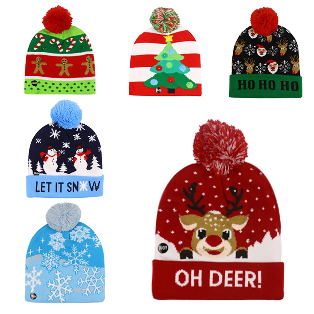 

Knitted Christmas Hats with Led Lights for Children and Adults, Warm Hats with Lighting, New Year Decoration Lovely Hat