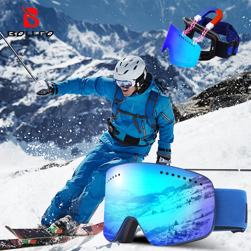 

Магнитные лыжные очки для сноуборда с защитой UV400, незапотевающие сферические лыжные очки, лыжные мужские и женские мужские очки для снега, ...