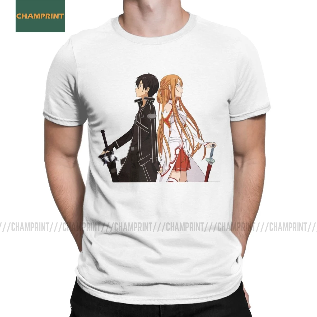 Мужские футболки Sword Art Online хлопковые с коротким рукавом Асуна Кирито Аниме Манга