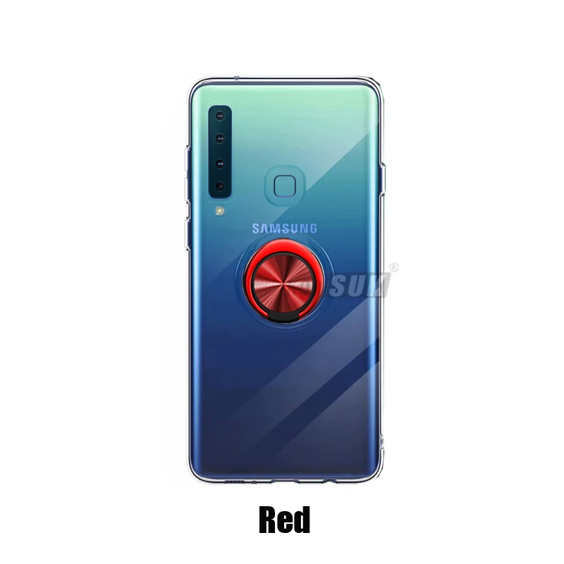 Кронштейн чехол s для samsung Galaxy A9 Pro роскошный Магнитный Автомобильный держатель Подставка прозрачный силиконовый чехол для samsung A9 Pro чехол - Цвет: Красный