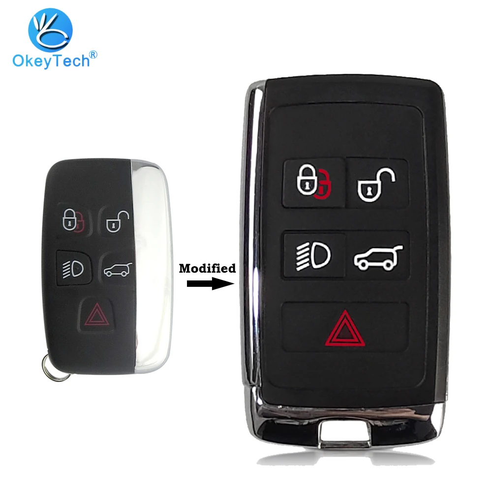 

OkeyTech for Jaguar Xf Xk Smart Key Shell Cover Case Holder Fob 5 Button with Insert Blank Blade Metal Has for Jaguar Text