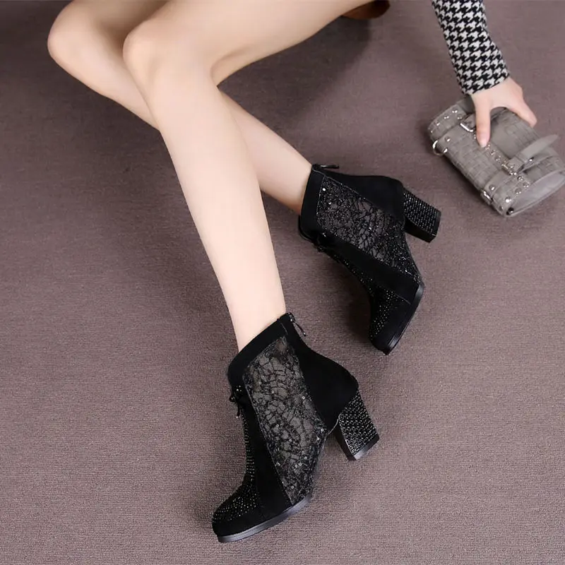 Женские полусапожки из дышащей сетки Сезон весна-осень Ботинки Дизайнерская