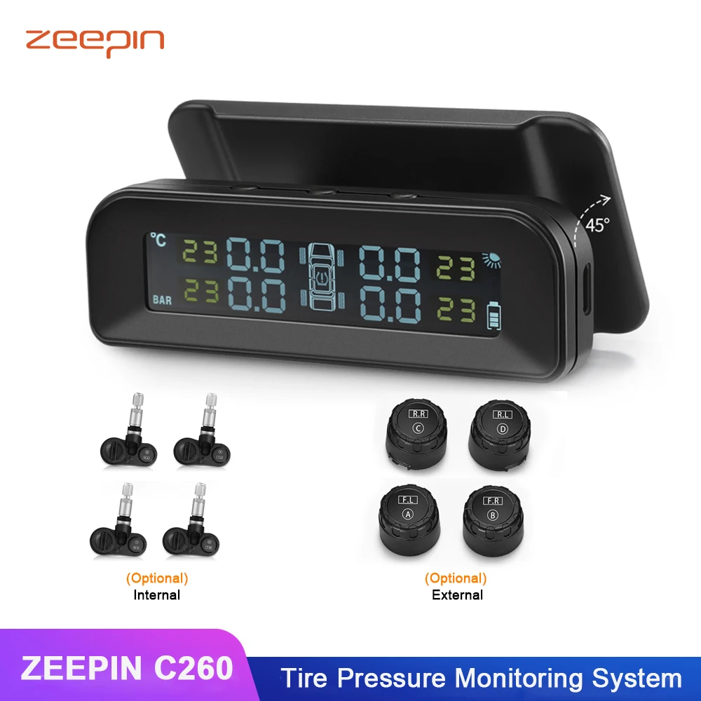 ZEEPIN C260 TPMS солнечная энергия жк дисплей система мониторинга давления в шинах с 4
