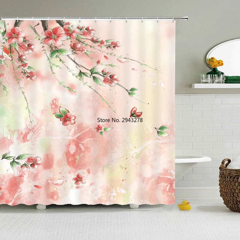 

Waterproof Shower Curtains Bath Curtain 3d Flower Bathroom Polyester Fabric Bathing Curtain Washable Bath Screen With 12 Hooks