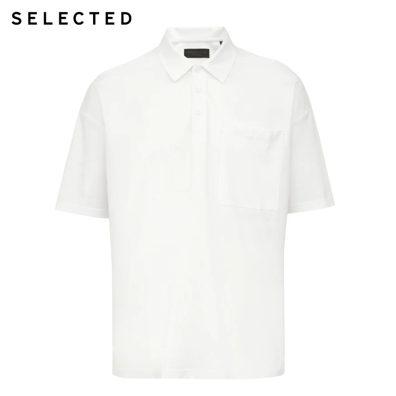 

SELECTED Men's 100% Cotton Pocket Loose Profile Lapel Short-sleeve T-shirt S|420206559