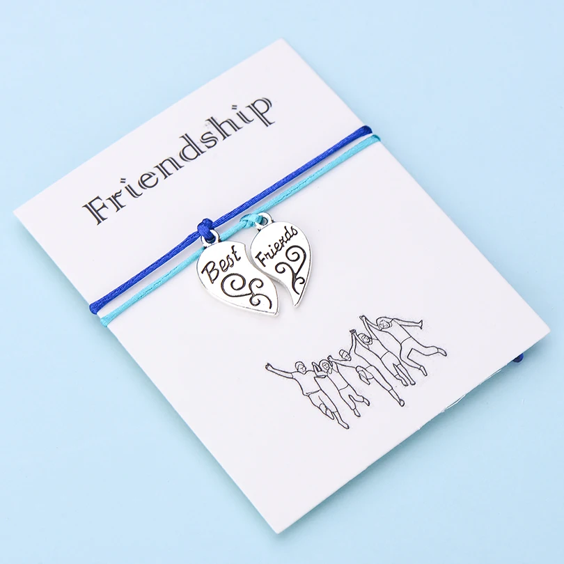 IYOE 2 шт./компл. поздравительной открыткой дружбы Красная Нить Браслеты для Для женщин Для мужчин Kids Best Friends, браслет в виде сердца, DIY персонализированный подарок