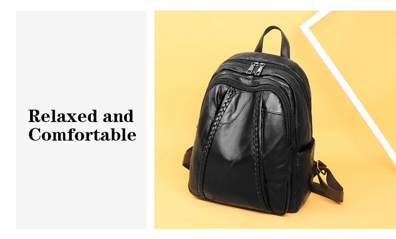 Женский рюкзак из мягкой кожи, водонепроницаемый мягкий ремешок на руку, Одноцветный узор из натуральной кожи, Студенческая сумка для книг