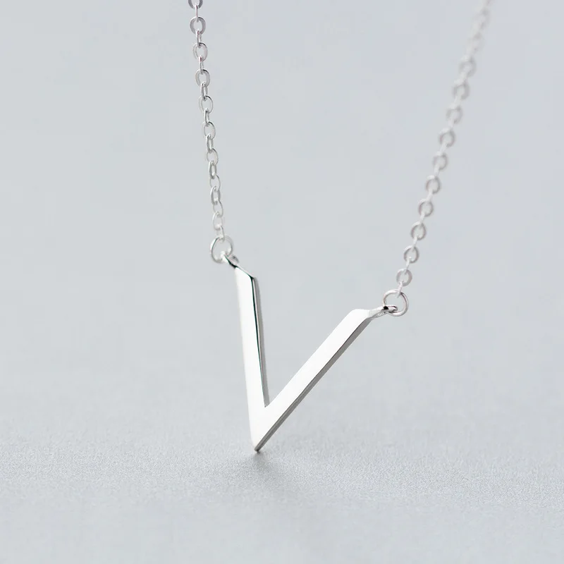 Женское колье с подвеской в виде буквы V из серебра 100% пробы|Подвески| |