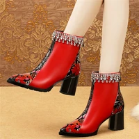 rhinestones wedding shoes women genuine leather chunky high heels party pumps pointed toe warm snow boots winter casual shoes