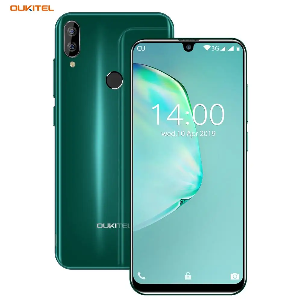 Green OUKITEL C16 5.71" HD+ 19:9 Android 9.0 Smartphone WaterDrop Fingerprint Mobile Phone MT6580P 2G RAM 16G ROM 2600mAh Unlock - Цвет: Green