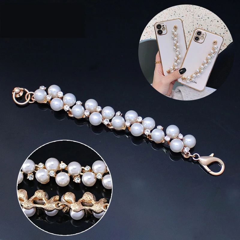 Universal Pearl Phone Charm Strap Mobile Chain Multi Color For Girls Phone Choker Necklace Strap Lanyard for Keys Lady Gift