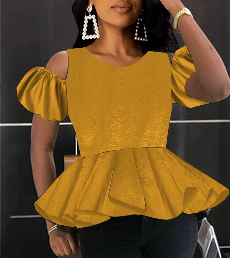 

Women Printed Blouses Short Sleeve O Neck Cold Sleeves Peplum Plus Size Elegant Spring Autumn Party Birthday Fashion Tops Shirts