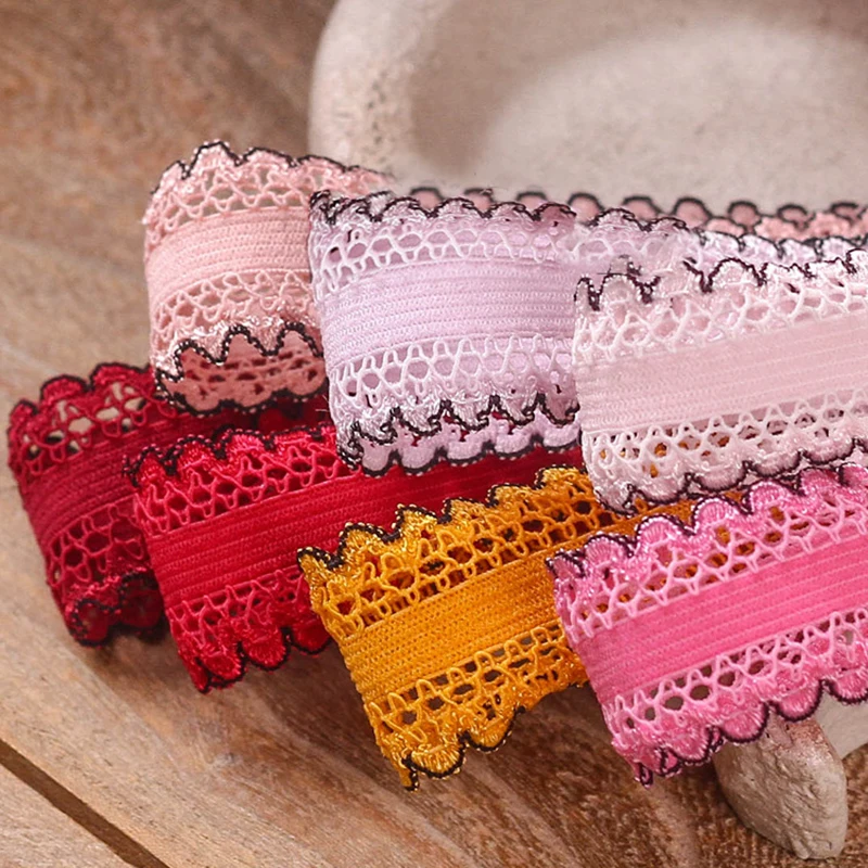 

5 yards 25mm Lace edge Hollow Elastic Ribbons for DIY Craft Bow Hair Accessories Gift Bouquet Packaging Sewing Material