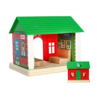 diy wooden ticketing station scene model train railway accessories kids children educational toy