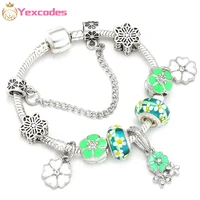 new floral glass beads charm ladies bracelet silver plated snake bone chain brand bracelet bracelet gift direct shipment