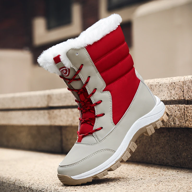 Brand Womens Winter Boots Plus Velvet Warm Snow Boots Outdoor Comfortable Waterproof Hiking Boots Resistance Female Cotton Shoes