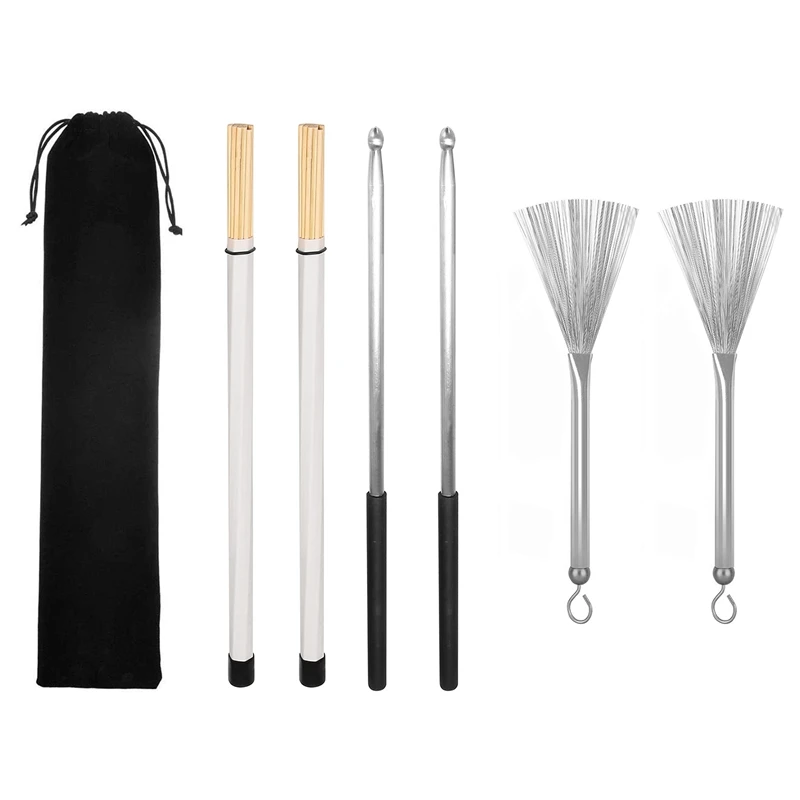 

Hot AD-Drum Sticks,Wood Drum Sticks Wire Brushes Retractable Drum Stick Brush,Aluminum Handle Drum Stick With Storage Bag
