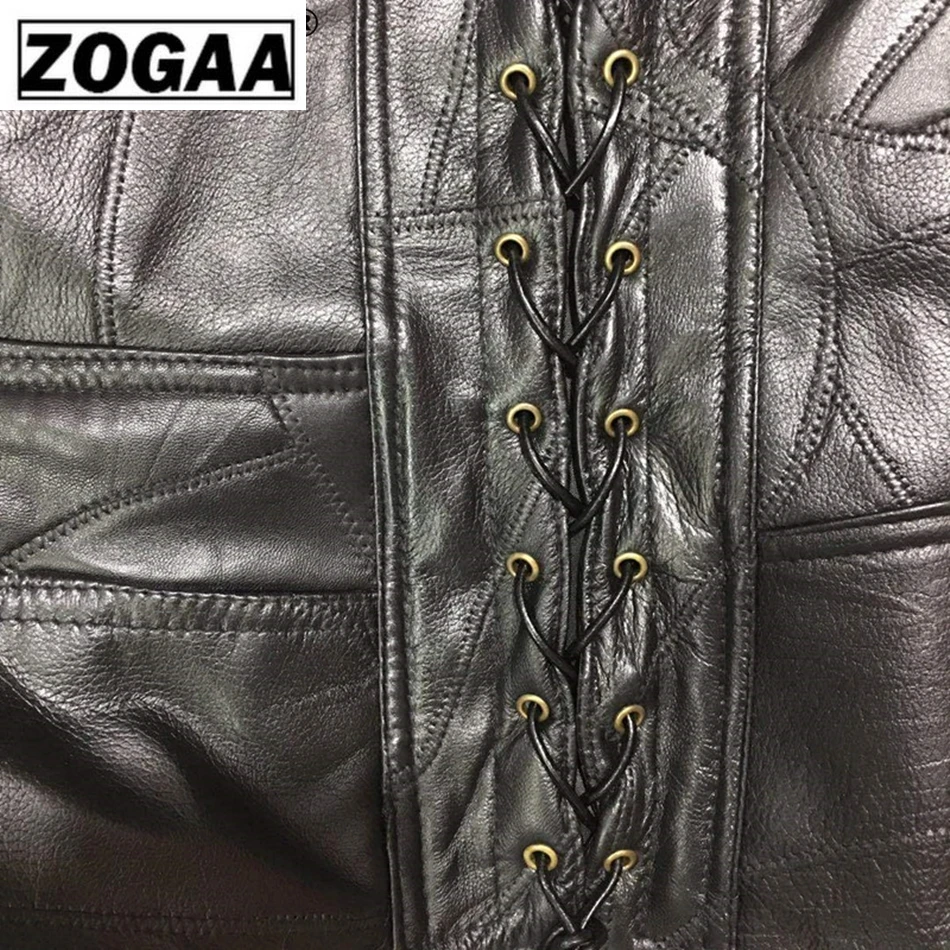 Мужской мотоциклетный жилет на завязках черный Байкерский из натуральной кожи